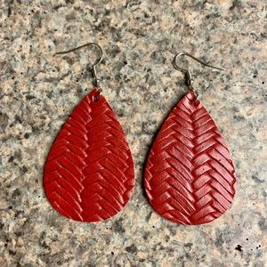New 🌟 Faux Leather Lipstick Red Earrings